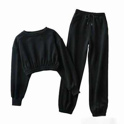 Картинка Костюм однотон на флисе свитшот укороченный + брюки  от магазина LonnaMag