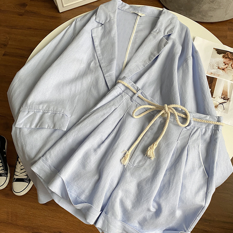 Картинка Костюм лен пиджак + шорты веревочный пояс(пиджак) от магазина LonnaMag