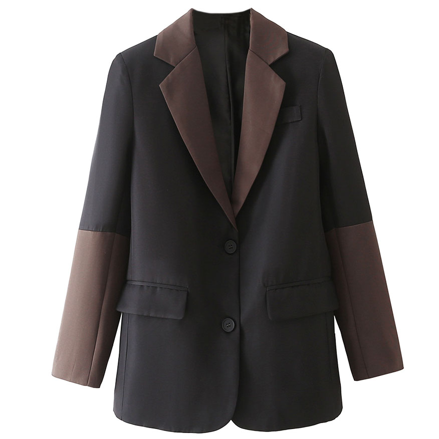 Картинка Пиджак черный свободного кроя корричневый ворот и рукава наполовину от магазина LonnaMag