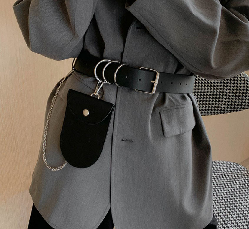 картинка Ремень широкий + вытянутый плоский кошелек закруглен от магазина LonnaMag