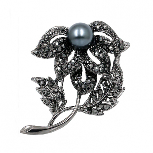 картинка Темная брошь цветок с черными стразами от магазина LonnaMag