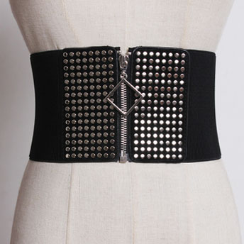 картинка Пояс широкая резинка спереди на молнии с ромбом + круглые клепки от магазина LonnaMag