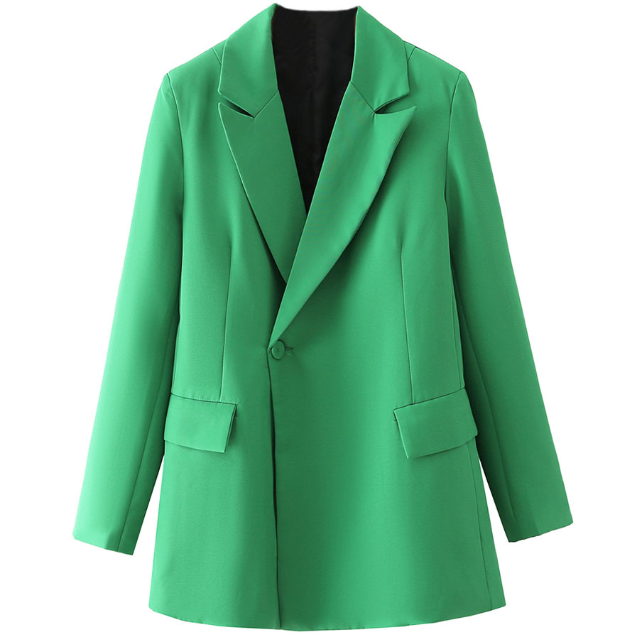 Картинка Пиджак удлиненный свободные запах на одну пуговицу зеленый от магазина LonnaMag