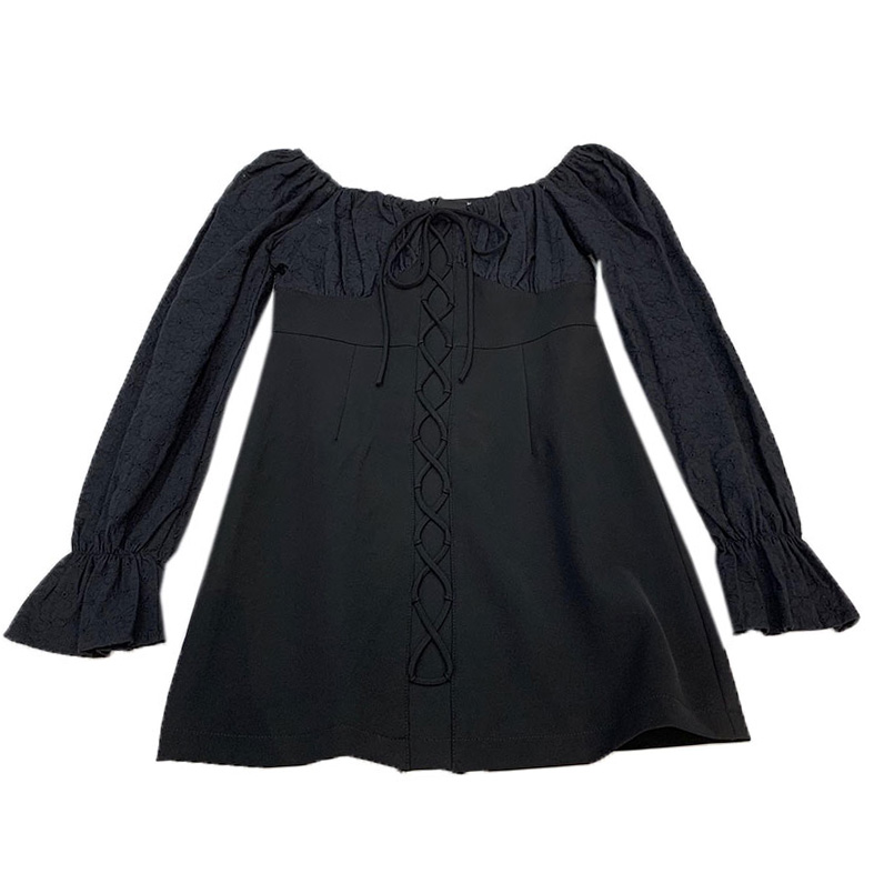 Картинка Платье мини шнуровка по середине кружевные рукава плечи на резинке от магазина LonnaMag