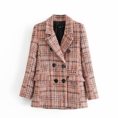 Картинка Пиджак двубортный приталенный твид клетка 6 черных пуговиц от магазина LonnaMag