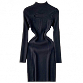 Картинка Платье трикотаж водолазка мини вырез на груди прошиты полосы чашки талия от магазина LonnaMag