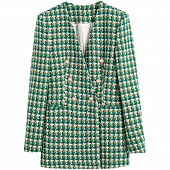 Картинка Пиджак под твид зеленый приталенный жемчужные пуговицы от магазина LonnaMag
