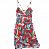 Картинка Платье сарафан принт тропические листья на красном перекрестие от магазина LonnaMag