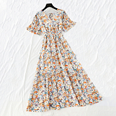 Картинка Платье макси V вырез короткий свободный рукав принт много цветных ромашек от магазина LonnaMag