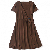 Картинка Платье на запах пояс в кольцо короткий рукав коричневое от магазина LonnaMag