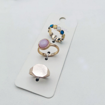 Набор колец 3 шт. перстень розовый камень круглые камни