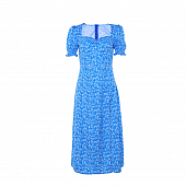 Картинка Платье миди синее короткий рукав на резинке разрез по ноге цветочный принт от магазина LonnaMag