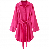 Картинка Платье рубашка длинный рукав жаккардовое розовое + пояс от магазина LonnaMag