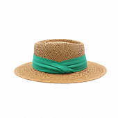 картинка Шляпа соломенная плоская с однотоннной широкой лентой от магазина LonnaMag