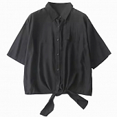 Картинка Рубашка черная на завязках короткие рукава от магазина LonnaMag