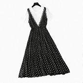 Картинка Платье миди в горох глубокий V вырез + удлиненная футболка от магазина LonnaMag