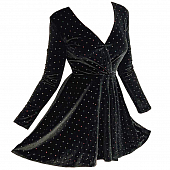 Картинка Платье мини юбка клеш бархат разноцветные стразы грудь на запах от магазина LonnaMag