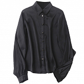Картинка Рубашка атлас черная широкая сзади волан по рукавам и спине от магазина LonnaMag