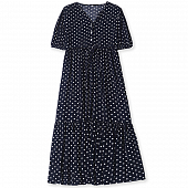 Картинка Платье макси юбка клеш белый горох короткий рукав 3 белые пуговицы от магазина LonnaMag