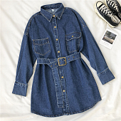 Картинка Платье рубашка джинс на кнопках + пояс с пряжкой от магазина LonnaMag