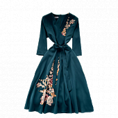 Картинка Платье миди длинный рукав + пояс крупная цветочная нашивка от магазина LonnaMag