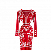 Картинка Платье трикотаж v - вырез узоры на рукаве 3 пуговицы от магазина LonnaMag