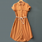 Картинка Платье рубашка короткий рукав карманы + веревочный пояс кольцо от магазина LonnaMag
