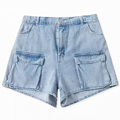 Картинка Шорты джинс мини накладные квадрат карманы от магазина LonnaMag