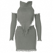 Картинка Костюм вязаный широкие полосы топ свитер + мини юбка + рукава от магазина LonnaMag