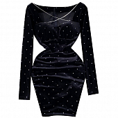 Картинка Платье мини бархат длинный рукав блестящий горошек  от магазина LonnaMag