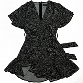 Картинка Платье на запах мини принт хаотичные точки клеш рукав юбка от магазина LonnaMag