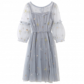 Картинка Платье миди сетка объемный рукав принт звезды цветы от магазина LonnaMag