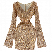 Картинка Платье мини V-вырез длинный рукав с разрезом нашиты пайетки от магазина LonnaMag