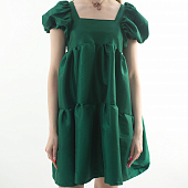 Картинка Платье мини пышное объемный короткий рукав цвет зеленый металлик от магазина LonnaMag