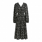 Картинка Платье миди V вырез рюши от плечей до талии длинный свободный рукав принт цветы от магазина LonnaMag