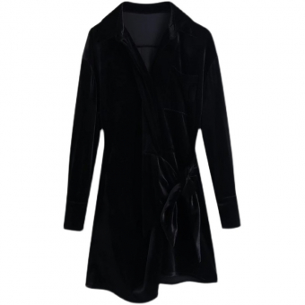 Платье мини длинный рукав бархат на запах