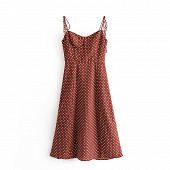 Картинка Платье миди на завязках в горошек сбоку разрез от магазина LonnaMag