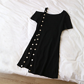 Картинка Платье мини клеш ассиметрия серебряные заклепки полосой на лямку от магазина LonnaMag