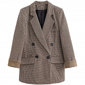 Картинка Пиджак теплый подвернутые рукава принт мелкая гусиная лапка от магазина LonnaMag