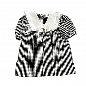 Картинка Платье мини черно-белая клетка рукав фонарик + белый воротник от магазина LonnaMag