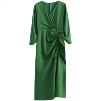 Платье мини V-вырез грудь на запах сбоку сборка на шнурке