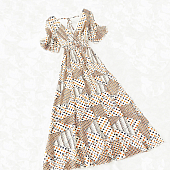 Картинка Платье макси V вырез короткий свободный рукав принт блеск полосы горох от магазина LonnaMag