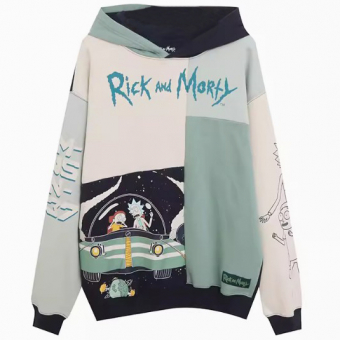 Худи колорблок oversize принт Rick and Morty