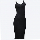 Картинка Платье по фигуре трикотаж рубчик уходит в лямки М-верх (черное) от магазина LonnaMag