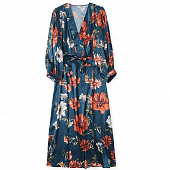 Картинка Платье миди шелк V-вырез на запах красные цветы + пояс от магазина LonnaMag