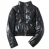 Картинка Куртка короткая дутая глянцевая черная эко кожа ворот стойка кольцо от магазина LonnaMag