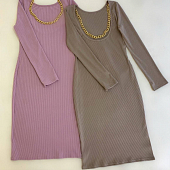 Картинка Платье миди по фигуре стрейч рубчик вырез на спине + цепь от магазина LonnaMag