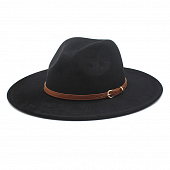 картинка Шляпа федора замшевая широкие поля 8,5 см коричневый ремень от магазина LonnaMag