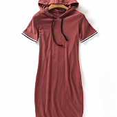 Картинка Платье спорт капюшон короткий рукав с полосатыми резинками от магазина LonnaMag
