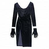 Картинка Платье миди бархатное глубокий } вырез разрез по ноге + перчатки от магазина LonnaMag